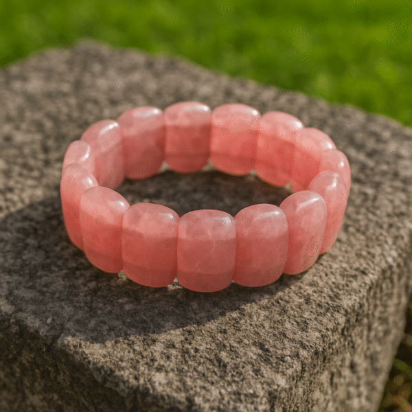 Rose Quartz Rectangular Bead Bracelet.